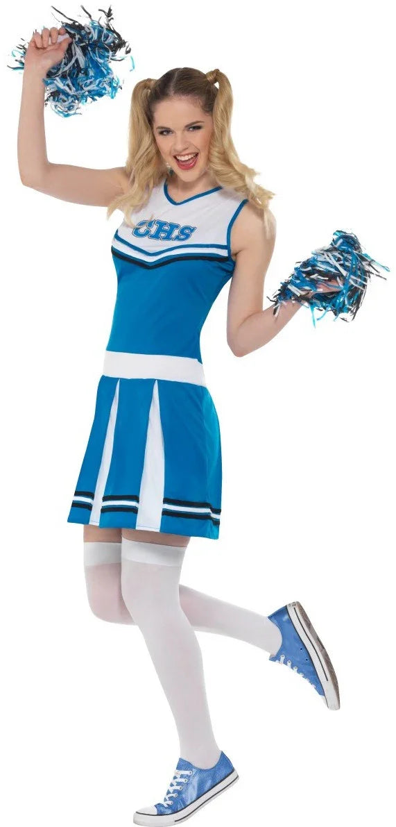 Disfraz de Animadora Azul con Pompones para Mujer Deportes y Animadoras Smiffys